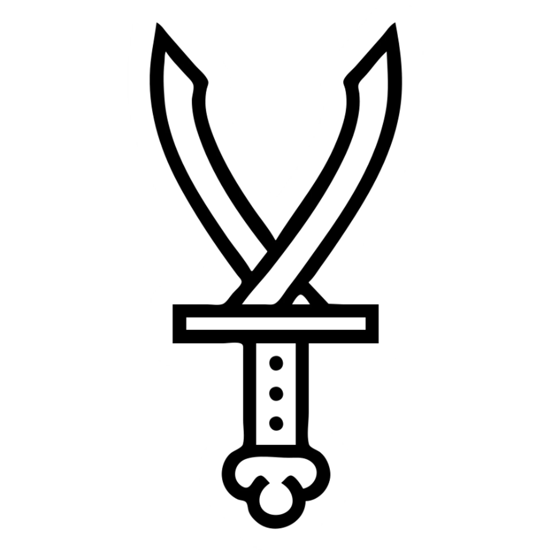 stylized icon of Zulfiqar, the legendary bifurcated sword with a split tip and decorative handle, simple bold silhouette sticker