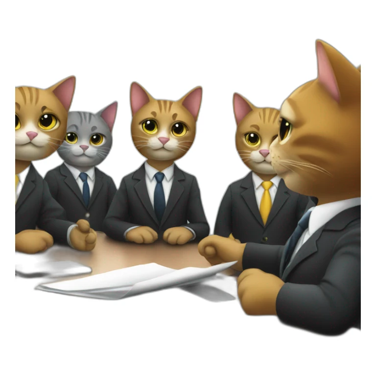 cats in business suits sit at the table at a meeting sticker