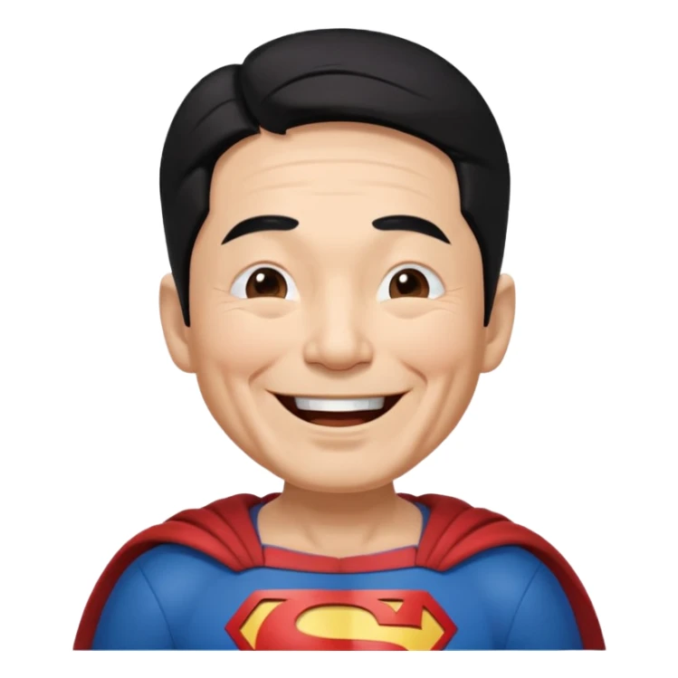 old Chinese dressed as Superman laughing with closed eyes sticker