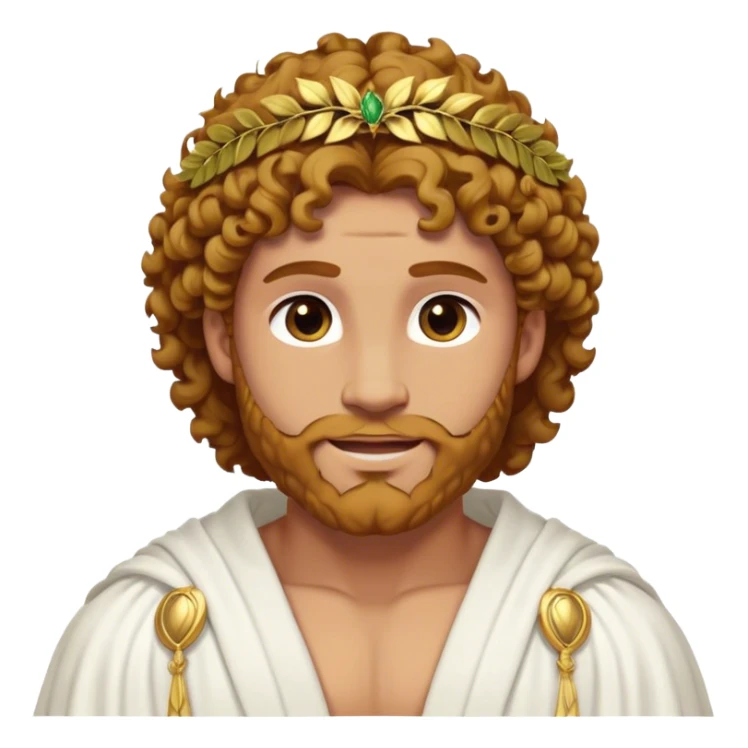 Cinematic Realistic Hercules Portrait, head tilted playfully and inquisitively, showcasing a blend of legendary power and youthful charm with the refined features of Michelangelo's David. His light tan, sculpted skin and thick, curly, golden brown hair—styled with wild majesty—evoke the spirit of the lion-wrestling Hercules. Clad in a softly draped white robe with subtle golden details and adorned with a Greek laurel wreath, his expressive eyes and warm smile capture an approachable yet formidable hero, bathed in gentle natural lighting. sticker