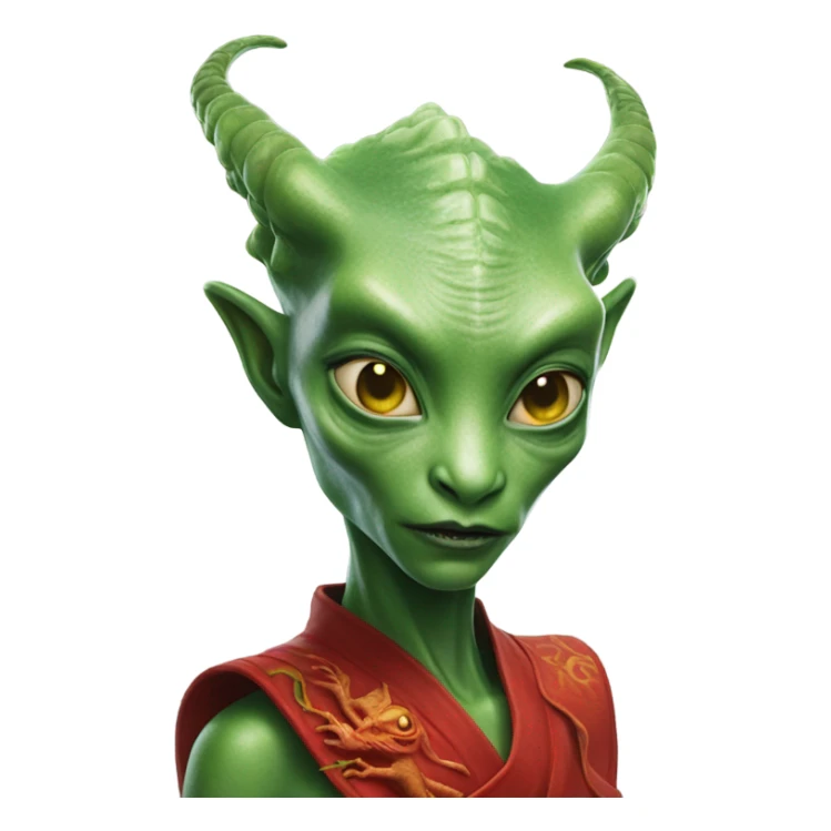 Photo realistic, alien female green,  on red china dragon sticker