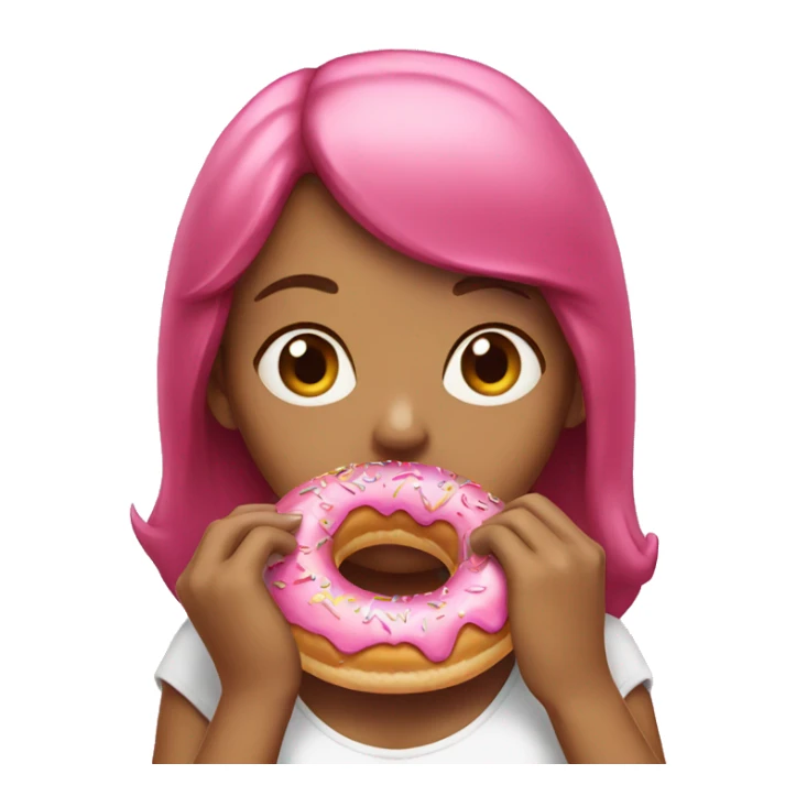 girl eating a pink donut sticker