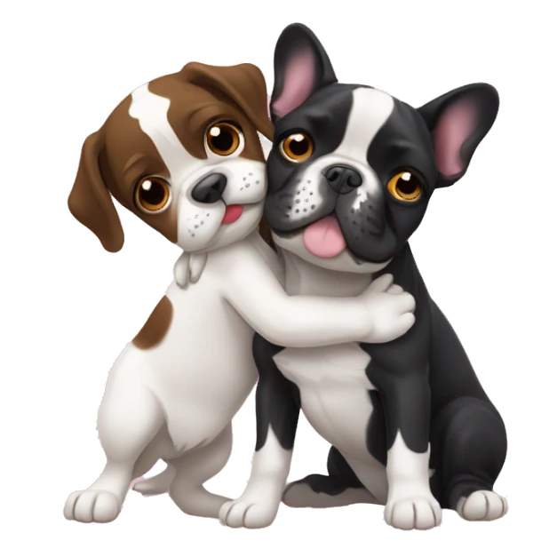 French bulldog and springer spaniel hugging  sticker
