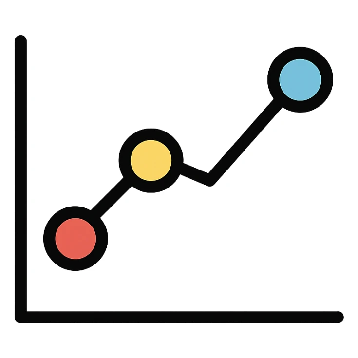 simple graph icon with colored lines and dots sticker