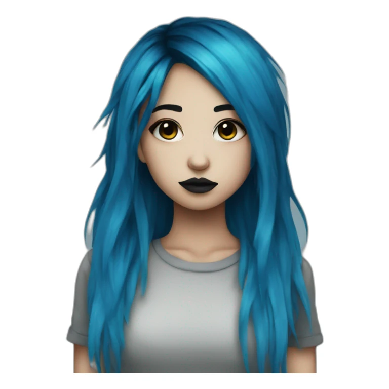 Emo girl, black makeup, long choppy blue hair side bangs sticker
