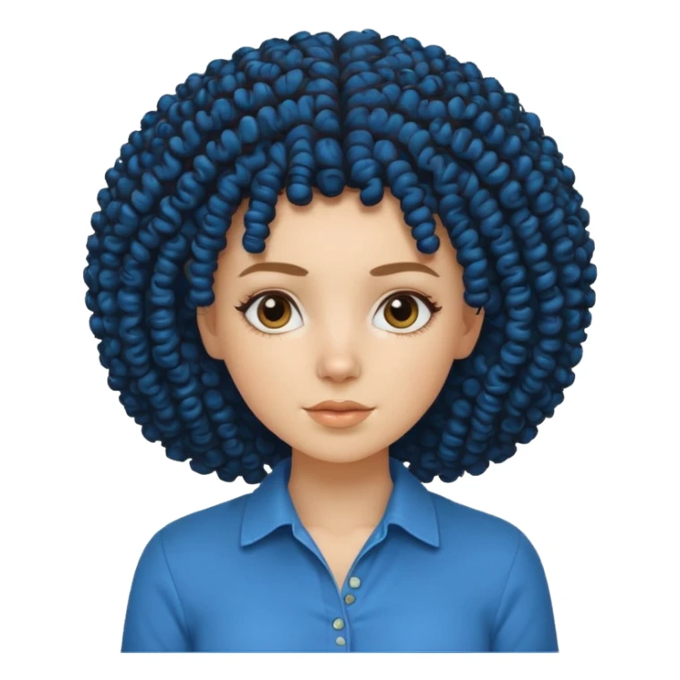 white girl with curly afro and blue shirt sticker