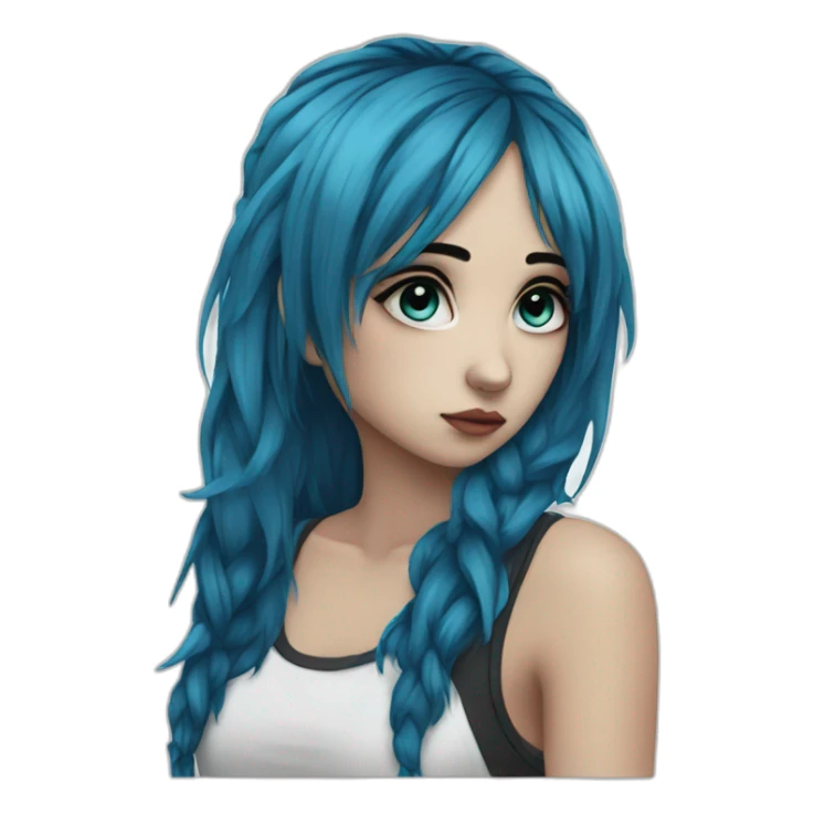 Side profile sad emo girl, black makeup, long choppy blue hair side bangs sticker