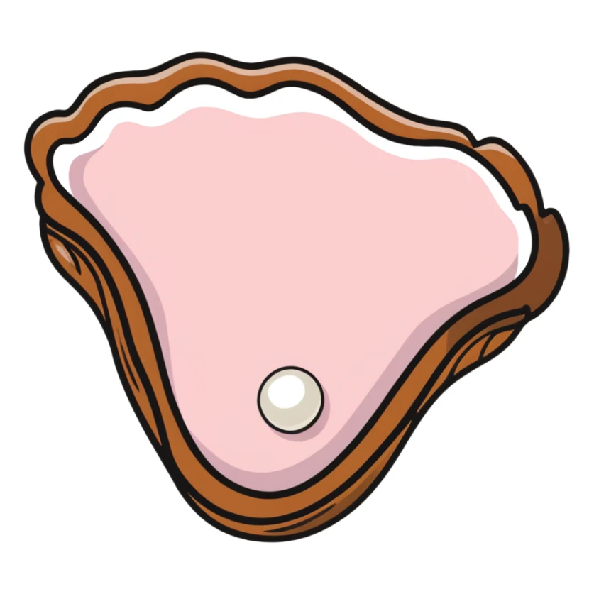 Realistic Brown shelled oyster with pink flesh inside and white pearl sticker