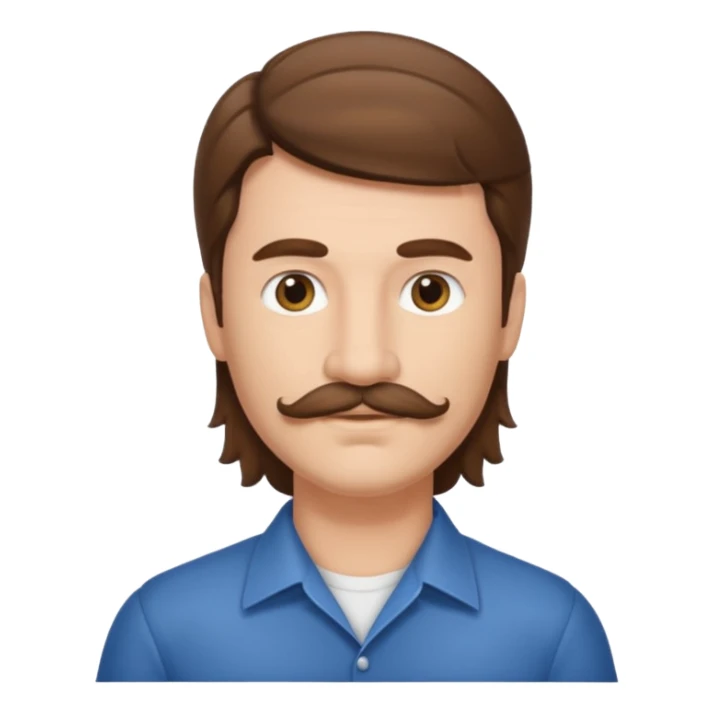 make a mullet man emoji with brown hair and mustache sticker