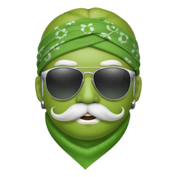 apple with white mustache and sunglasses and wearing bandana sticker