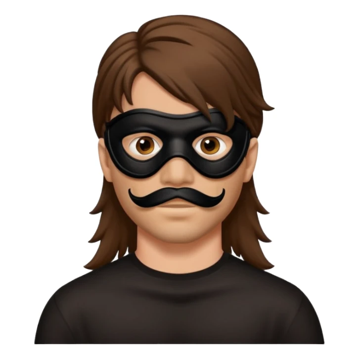 A guy with a brown mullet and a black mask over his mouth and nose sticker
