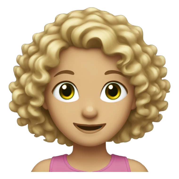 girl with curly dirty blond hair with green eyes smiling sticker