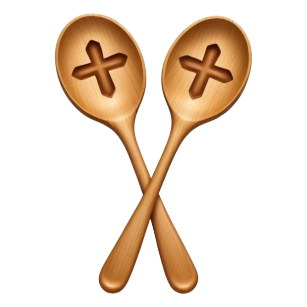 two wooden spoons hitting each other with their flat sides, creating a cross-like shape with their handles, forming an intricate and striking visual sticker