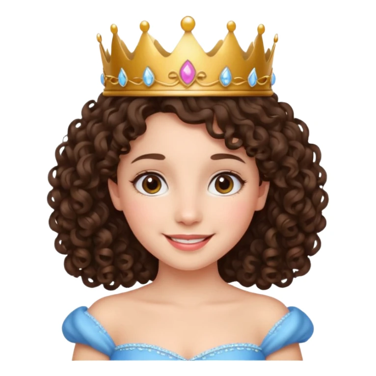 A brunette curly hair girl with a princess crown smiling gently. sticker