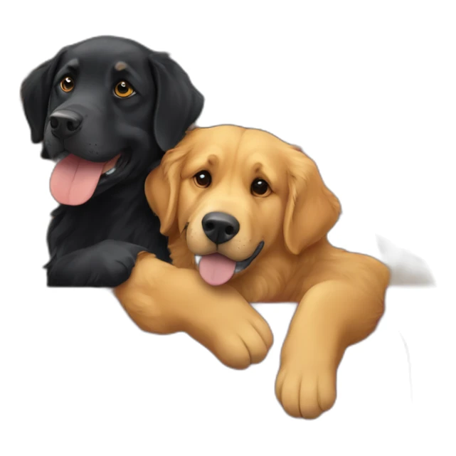 Golden retriever hugging a rottweiller in a moving truck sticker