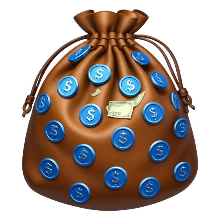 brown money bag of blue coins sticker