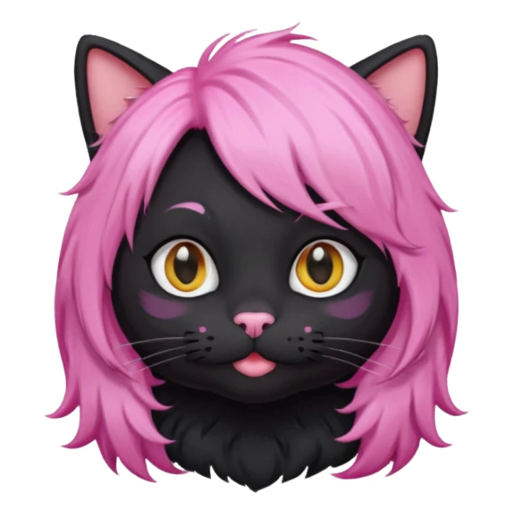 Black cat wearing a pink hair wig sticker