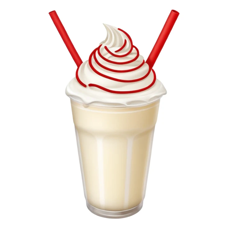 milkshake in plastic cup with whipped cream and red straw on top sticker