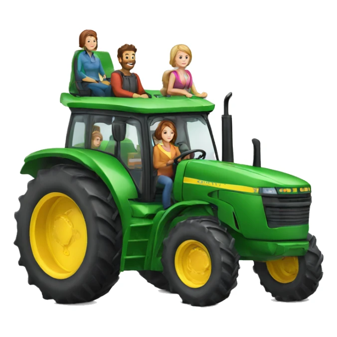 group of 4 people driving giant tractor sticker