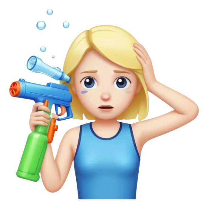 sad face with water gun to head sticker