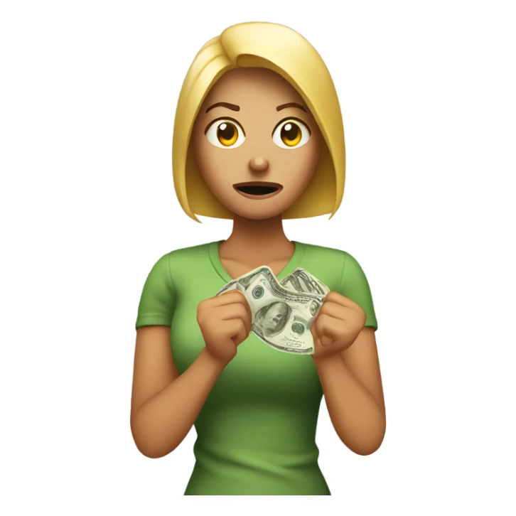 woman angry with a dollar on her hand sticker