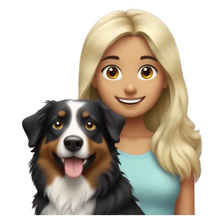 Blonde girl with happy black Australian shepherd sticker