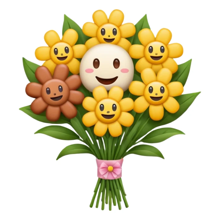 Make emoji flower bouqet from base sausage, holding bouqet white color sticker