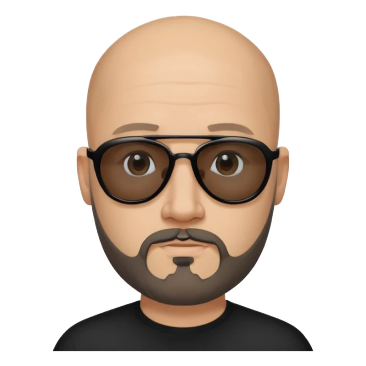Bald man, wearing black fashion sunglasses, goatee beard sticker