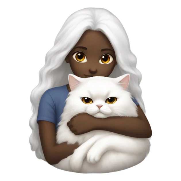 Black girl snuggling white Persian cat sticker