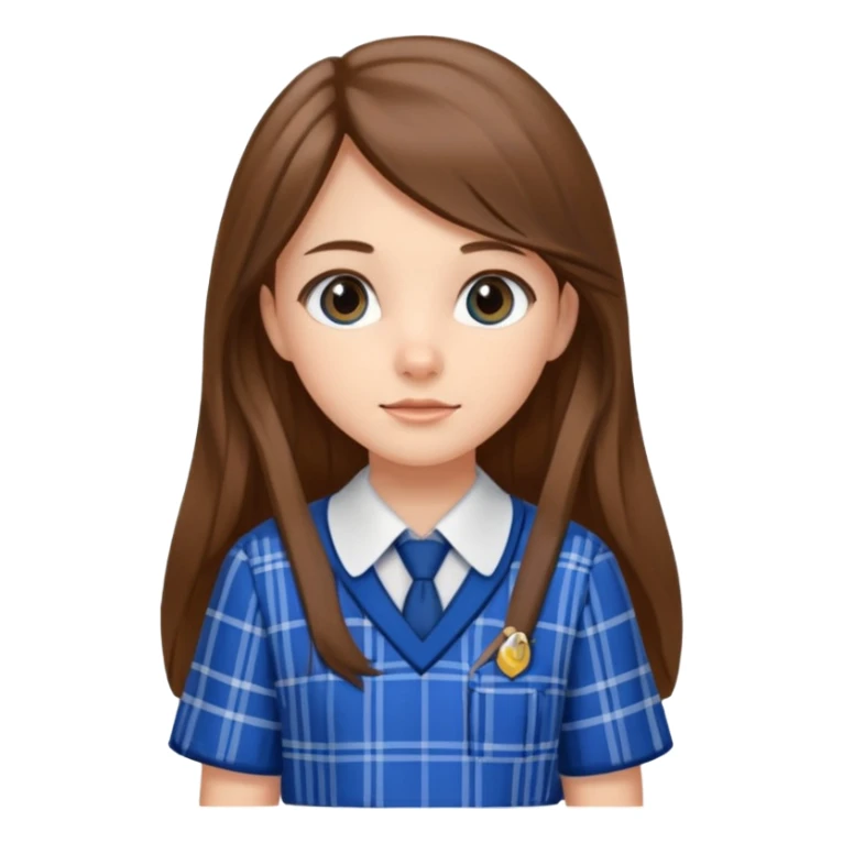 Blue plaid school uniform with skirt and long hair that's medium brown sticker