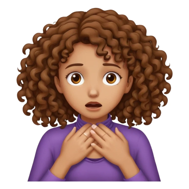 Girl with brown curly hair choking neck with hands  sticker