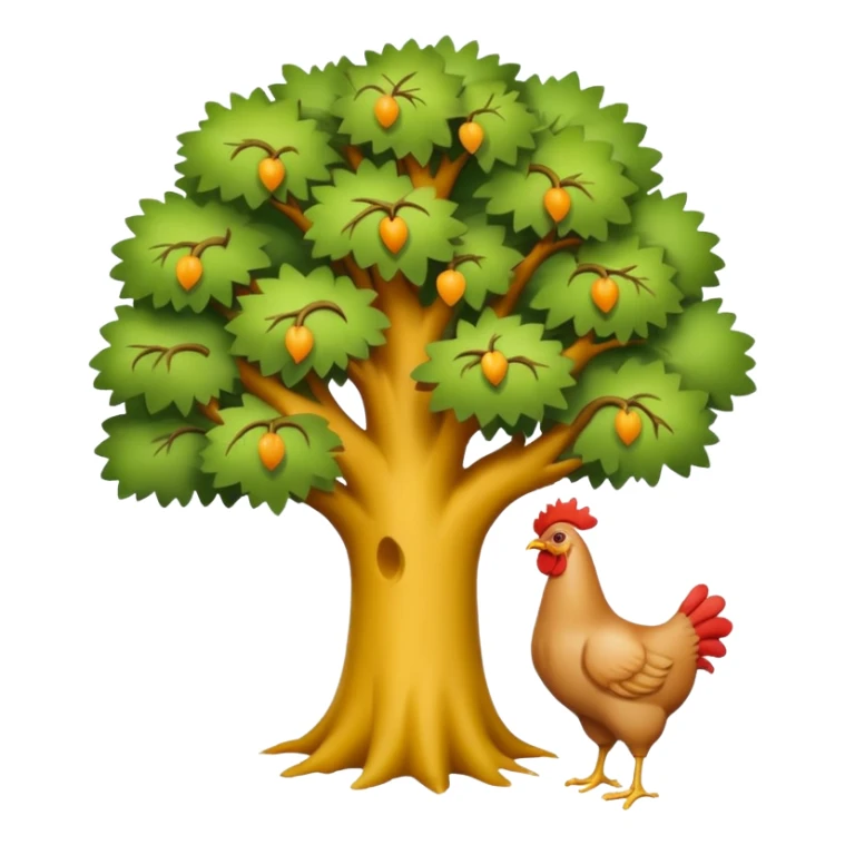 a tree with no leaves and a huge chicken on top sticker