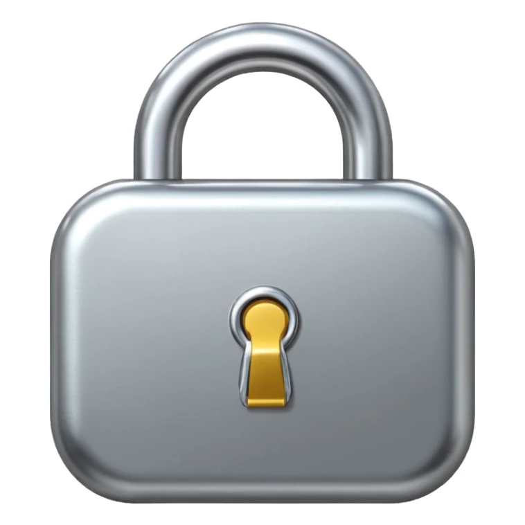 Chrome silver lock emoji, iOS emoji style, smooth metallic surface, rounded edges, reflective highlights, minimalistic sticker
