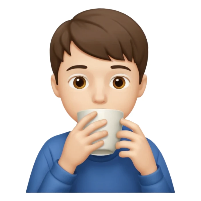 a boy drinking , the cup is touching his mouth, sticker