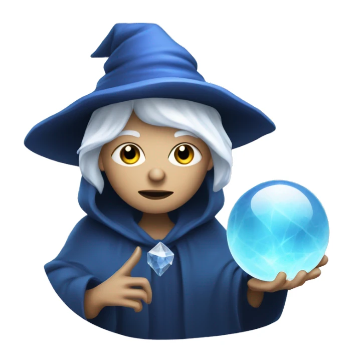 wise crone with white hair and blue witch hat  holding crystal ball sticker