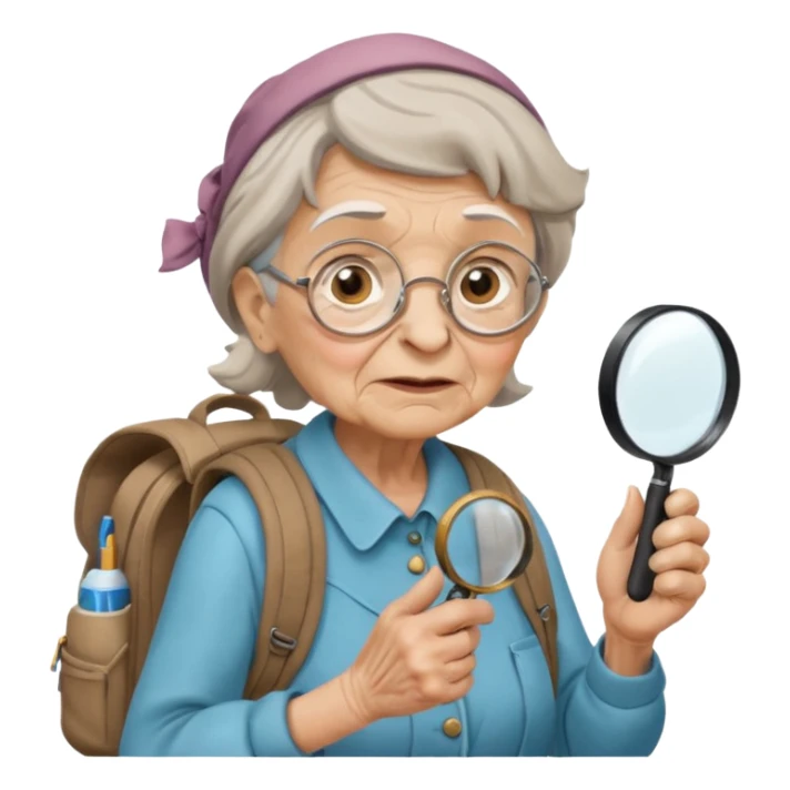Explorer old woman backpack and magnifying glass sticker