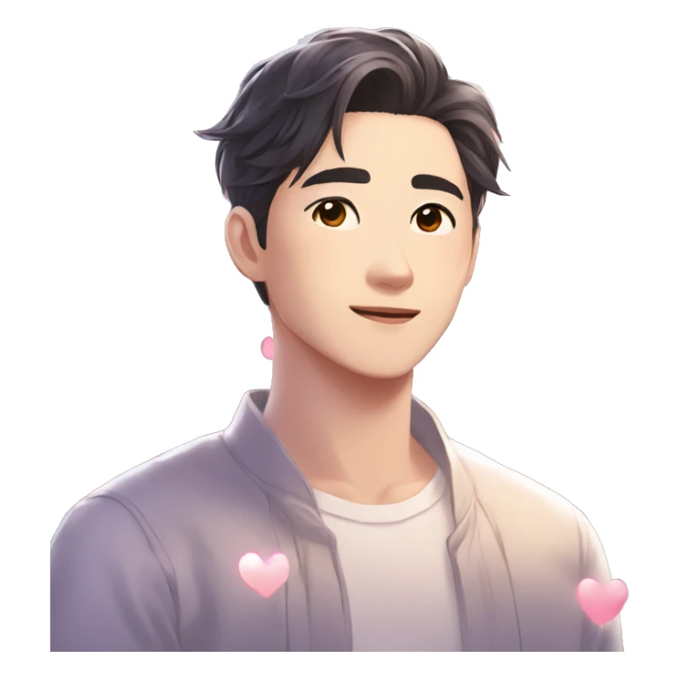 Gorgeous bright sparkly romantic Asian anime gentle man with blushing face aesthetic trending style outside sticker