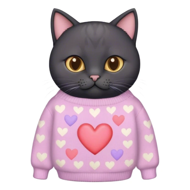 
black british cat in cute pastel sweater with hearts sticker