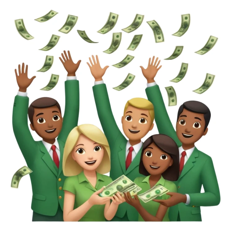 money falling onto a group of people sticker