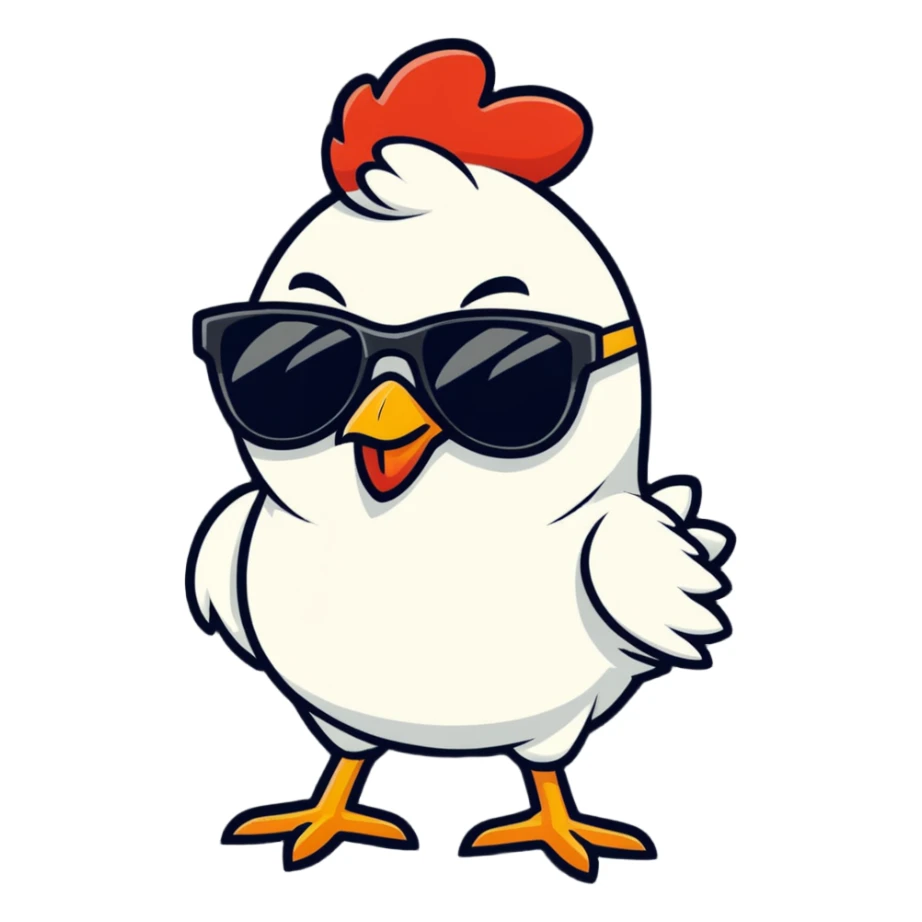 cool chicken with big sunglasses standing confidently sticker