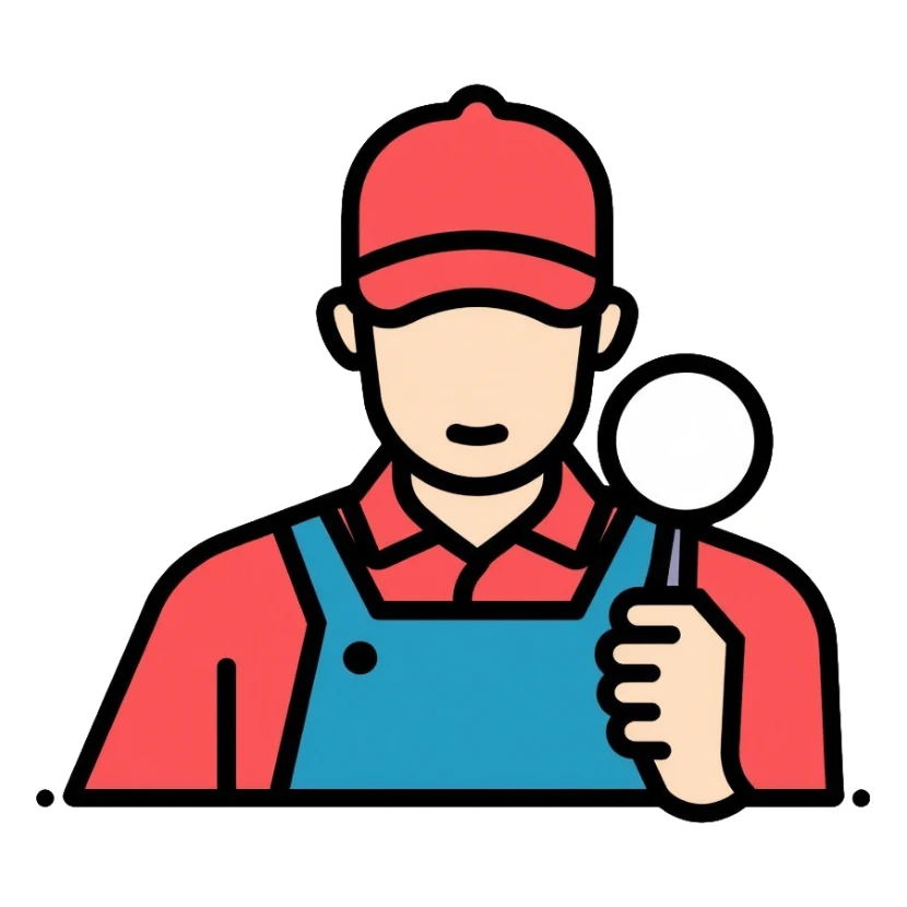 car inspection, mechanic examining vehicle with magnifying glass sticker