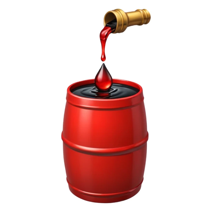 red barrel, it depicts a drop of oil sticker