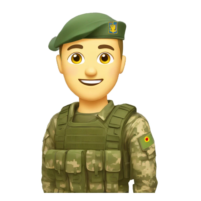 happy Ukrainian soldier, in camouflage pixel uniform  sticker