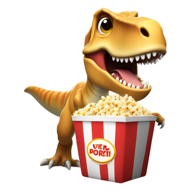 trex eating popcorn in anticipation sticker