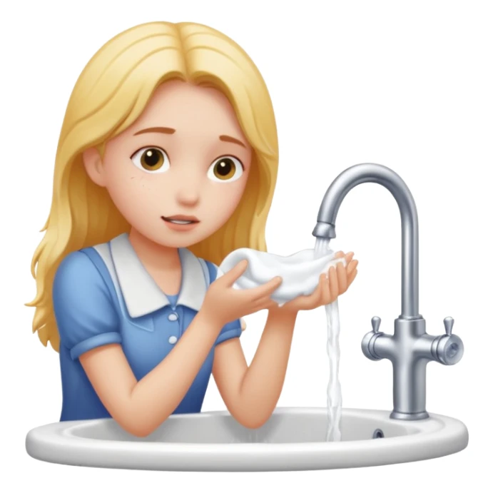 una chica lavandose la cara en el lava manos  sticker