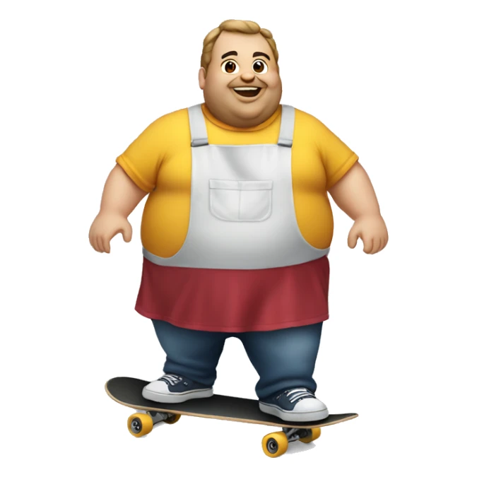 fat guy skateboarding in an apron sticker