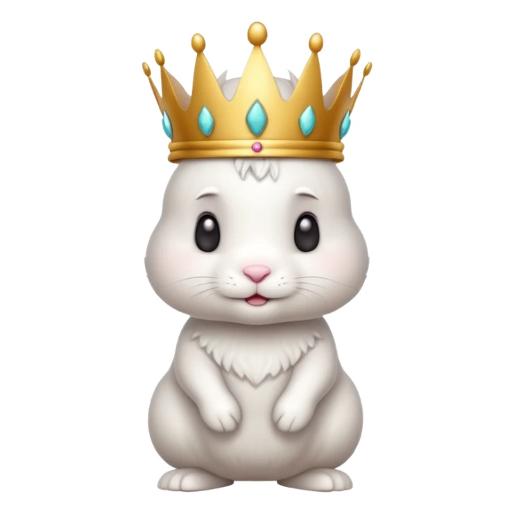 white cute bunny with big crown, funny, standing sticker