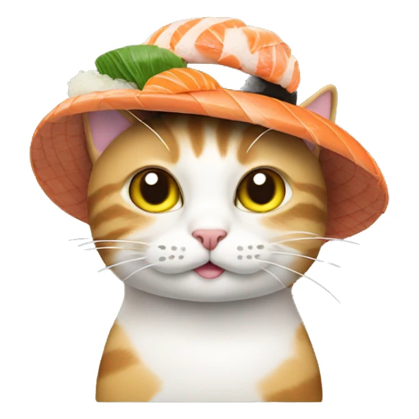 cat wearing a hat made of sushi sticker