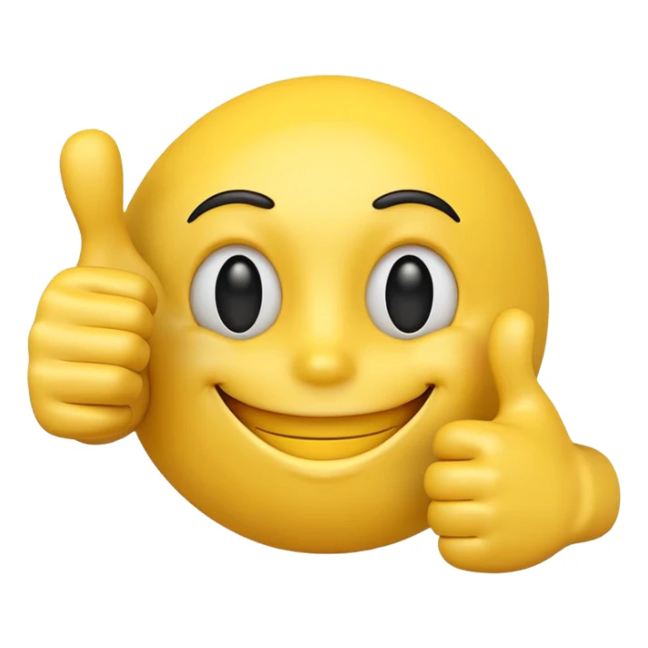 funny yellow smiley 3d face with thumbs up, uncanny sticker