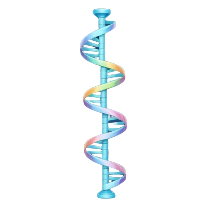 A single helical ribbon representing mRNA, twisting smoothly like a corkscrew or spiral staircase but with only one ribbon; no ladder rungs, no paired bases, no second strand.  Focus on one continuous strand only.” sticker